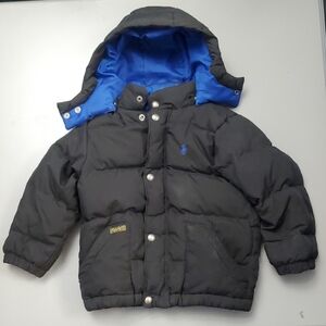 Ralph Lauren Blue Polo Puffer Jacket With Detachable Hood